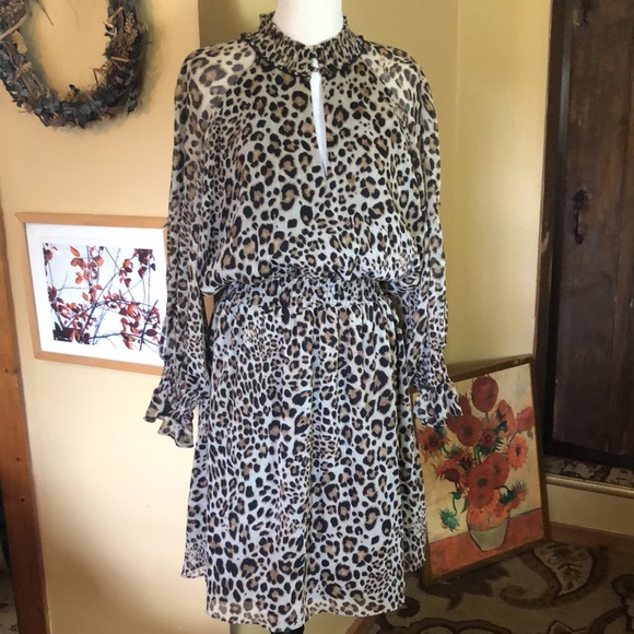 RACHEL ROY Size 2X Leopard Cocktail Dress Animal HiNeck Balloon Sleeve Keyhole - Picture 5 of 17